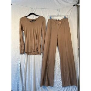 Fashion Nova Womens Tan 2 Piece Set V-Neck Long Sleeve Top Pants Large #2275